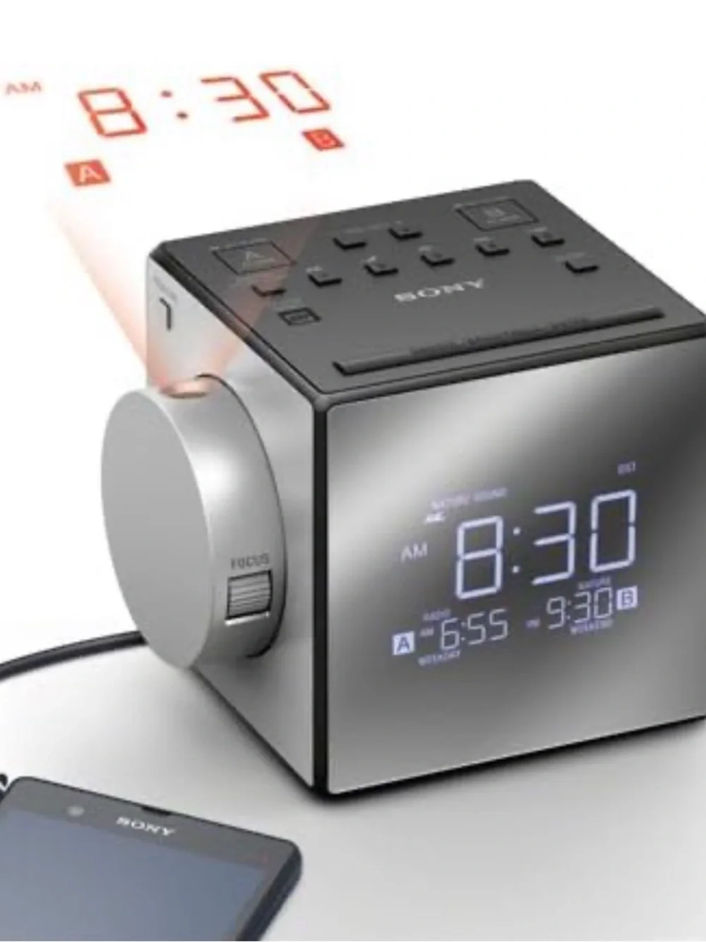Sony Silver and Black Projection Alarm Clock Radio